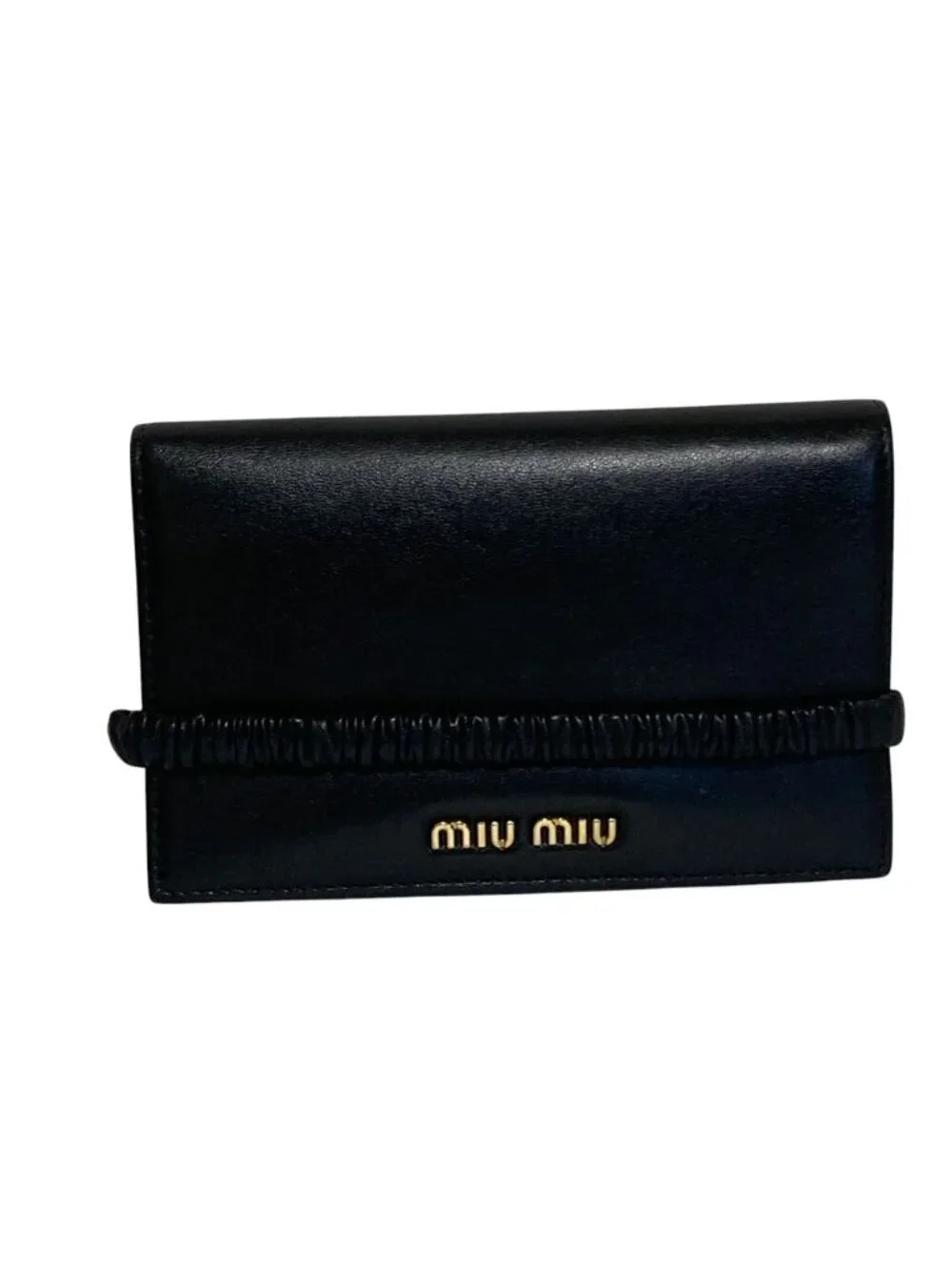 Miu Miu Leather Bifold Wallet with Band Black